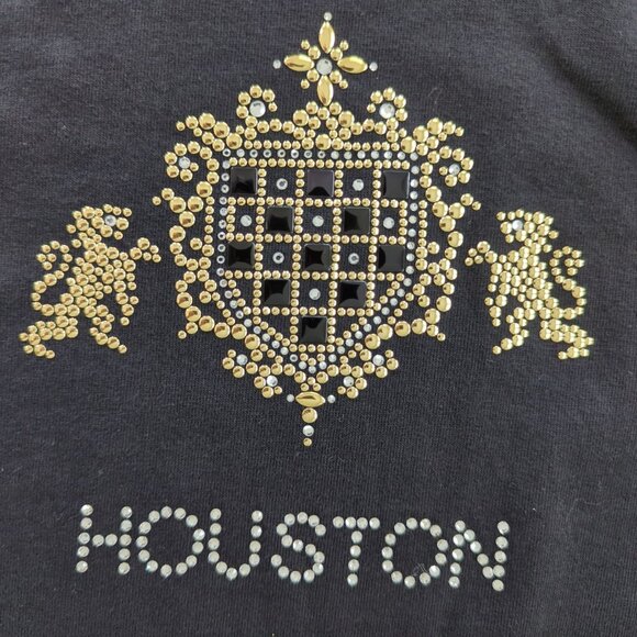 CHRISTINE‎ ALEXANDER short sleeve black gold Rhinestone Houston Tshirt Tee M - Picture 3 of 10